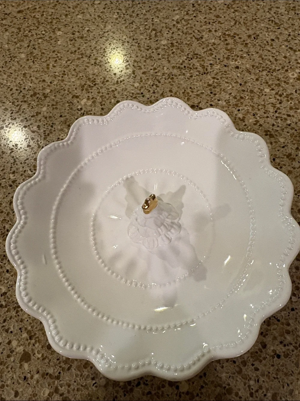 White Decorative Ceramic Candy Dish or Jewelry Dish with Scalloped Edge